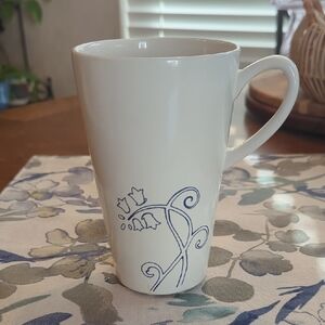 Ikea White and Blue Ceramic Mug with Floral Design